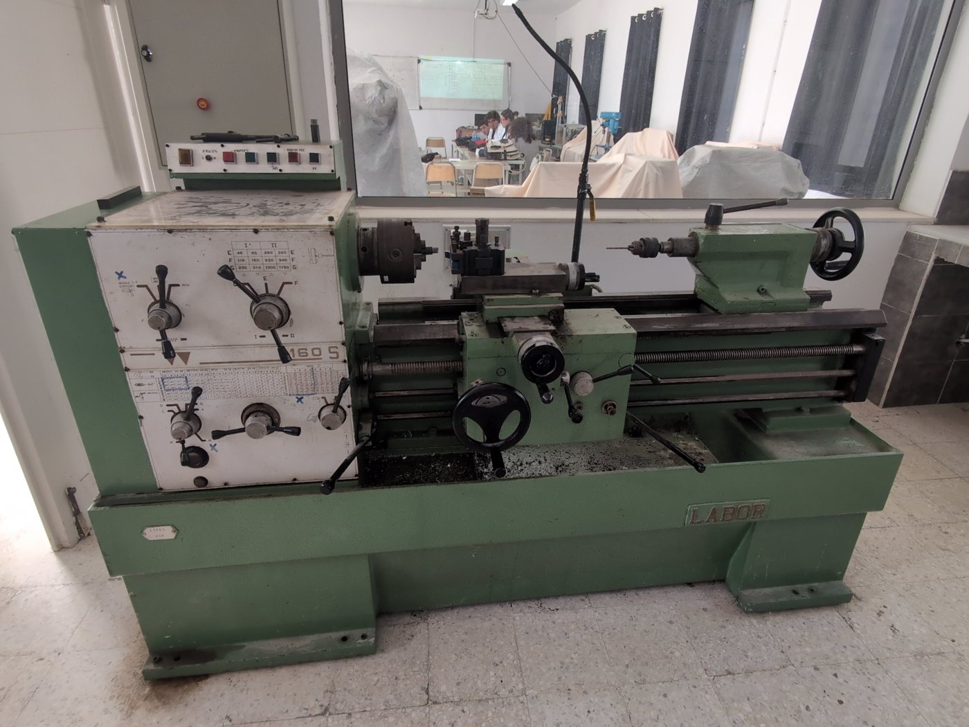 A centre lathe in the workshop